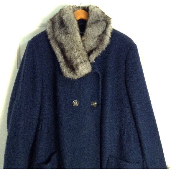 Vtg Penny Lane Coat 2X Blue Wool Blend Shearling Sherpa Faux Fur Afghan Winter - Picture 2 of 12